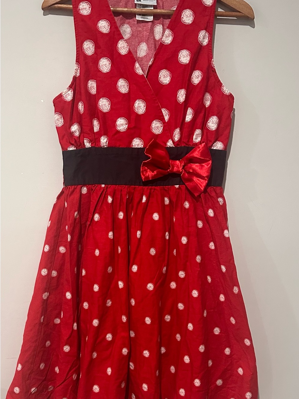 Disney Red Polka Dot Midi Dress with Black Bow Waist - Picture 2 of 5